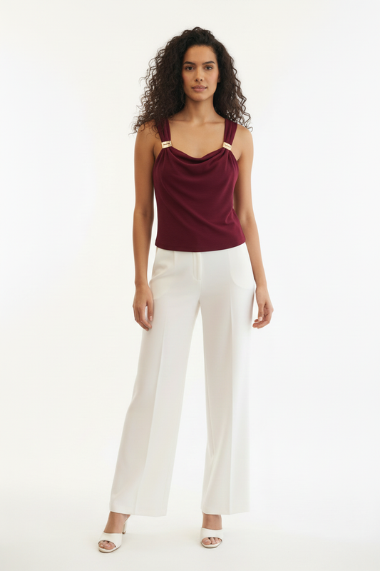 Haut Bordeaux - LA STELLA - Bretelles Larges & Boucles Dorées - Taille 36-38 - Made in Italy - Pièce Unique