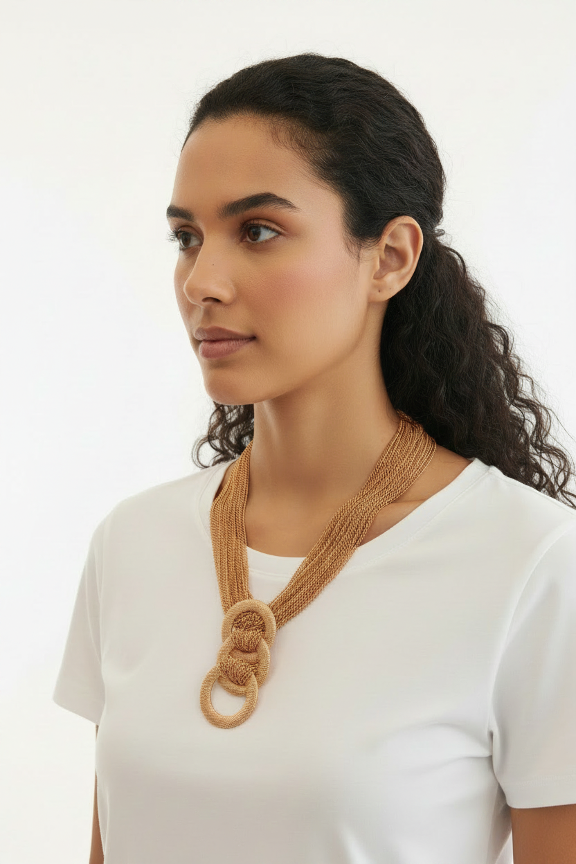 Collier multi-chaînes anneaux entrelacés rose gold
