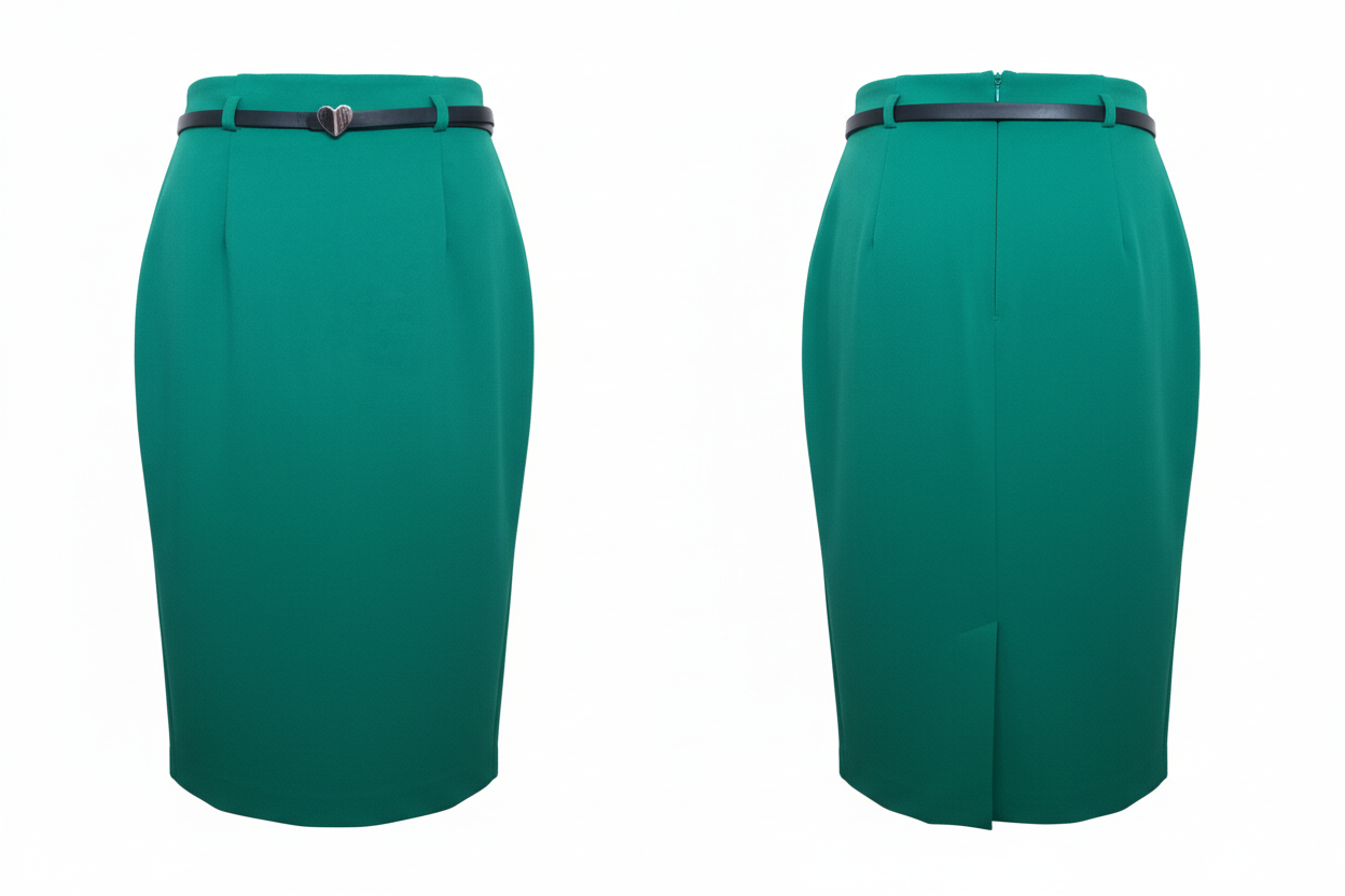 Jupe Crayon Vert Émeraude Ceinture Cœur - OCCULT FASHION - Taille S - Made in Italy - Pièce unique