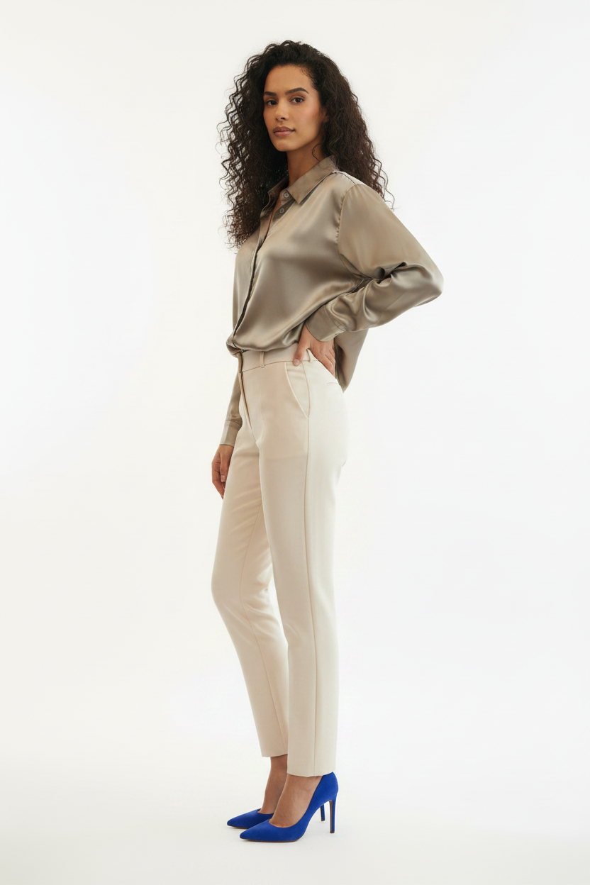 Chemise oversize effet satiné taupe Classic Fashion - Taille 2XL - Pièce unique