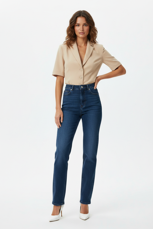 Jean straight taille haute - Max & Liu - Taille XXL - Made in Italy - Pièce unique