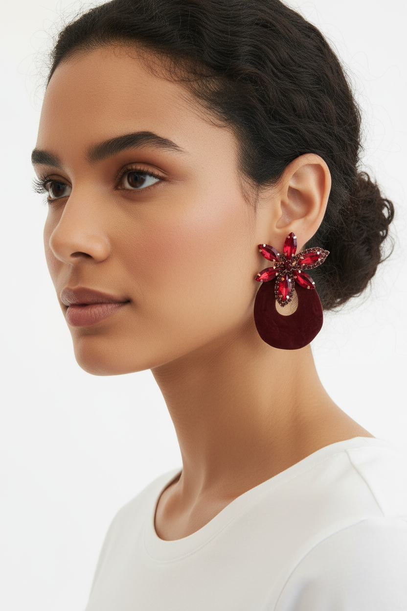 Boucles d'oreilles cristaux rouge rubis & ovale bordeaux