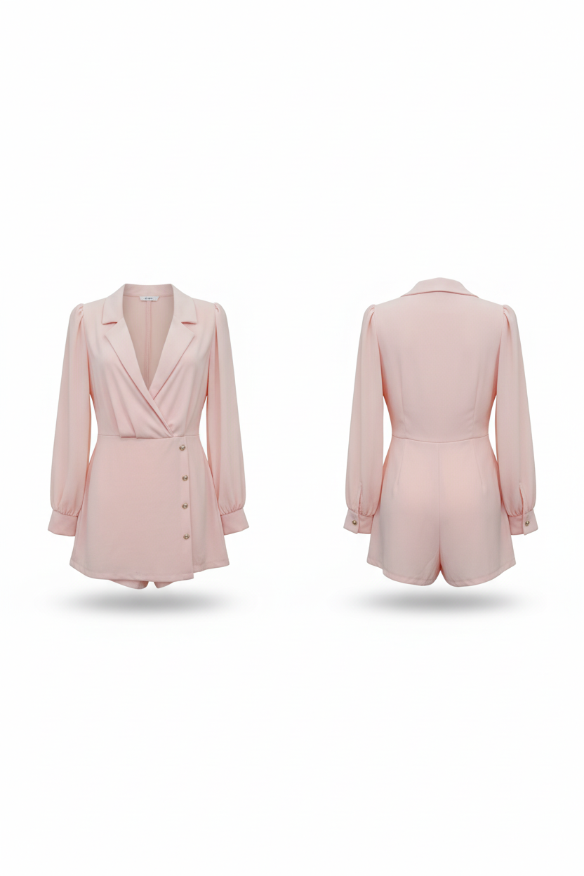 Combi-Short Rose Poudré - Blazer à boutons dorés - New Collection - Taille 36-38 - Made in Italy - Pièce unique