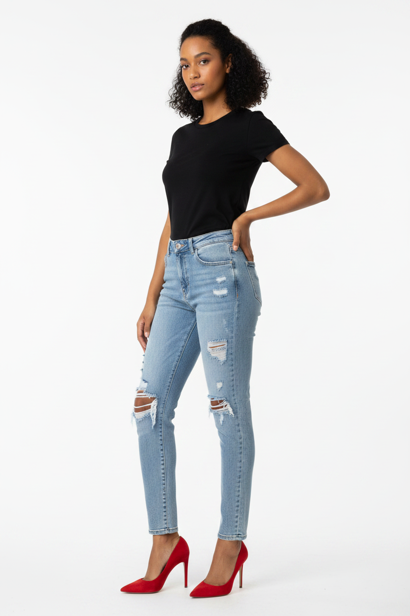 Jean Slim Déchiré Bleu Clair Ad'Oro Denim - Taille S