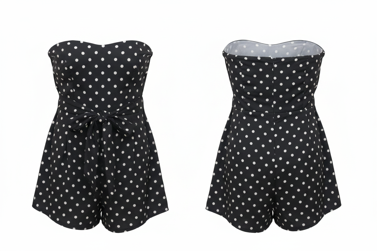 Combi-Short Bustier Noir à Pois Blancs - Taille S-L
