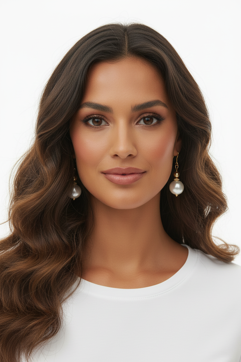 Boucles d'oreilles pendantes perles nacrées & Doré