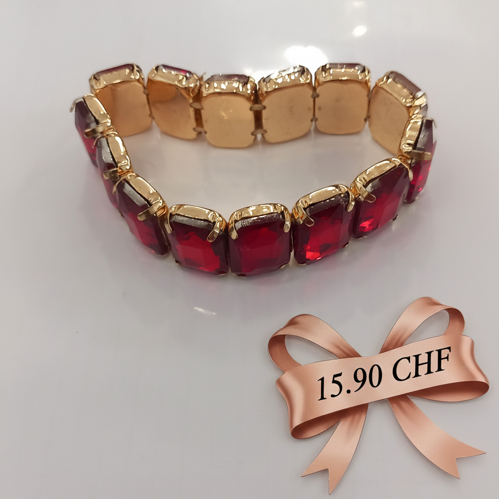 Bracelet élastique pierres rouges dorées