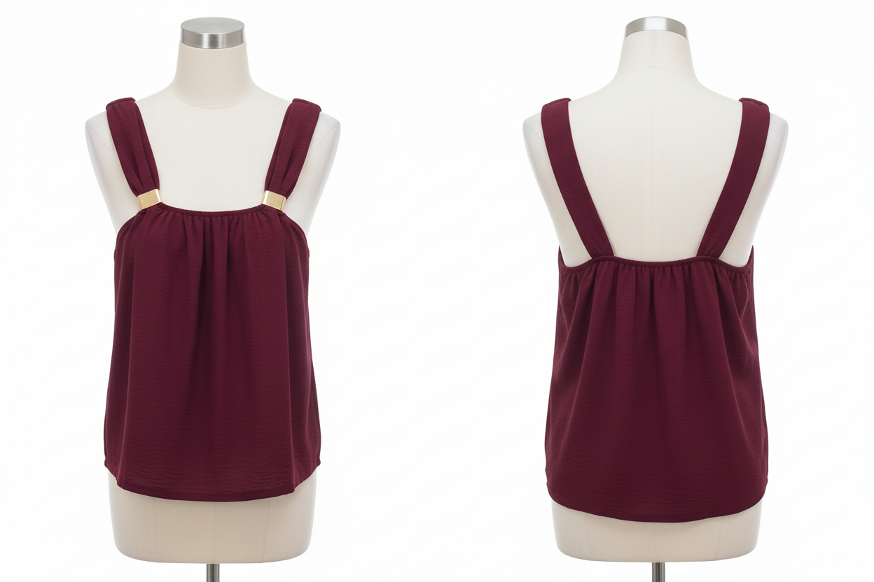 Haut Bordeaux - LA STELLA - Bretelles Larges & Boucles Dorées - Taille 36-38 - Made in Italy - Pièce Unique