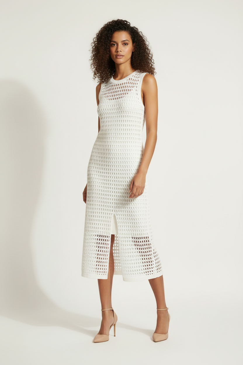Robe Cover-Up - Crochet Ajouré - Blanc Maglificio - Taille 36-38 - Made in Italy - Pièce unique