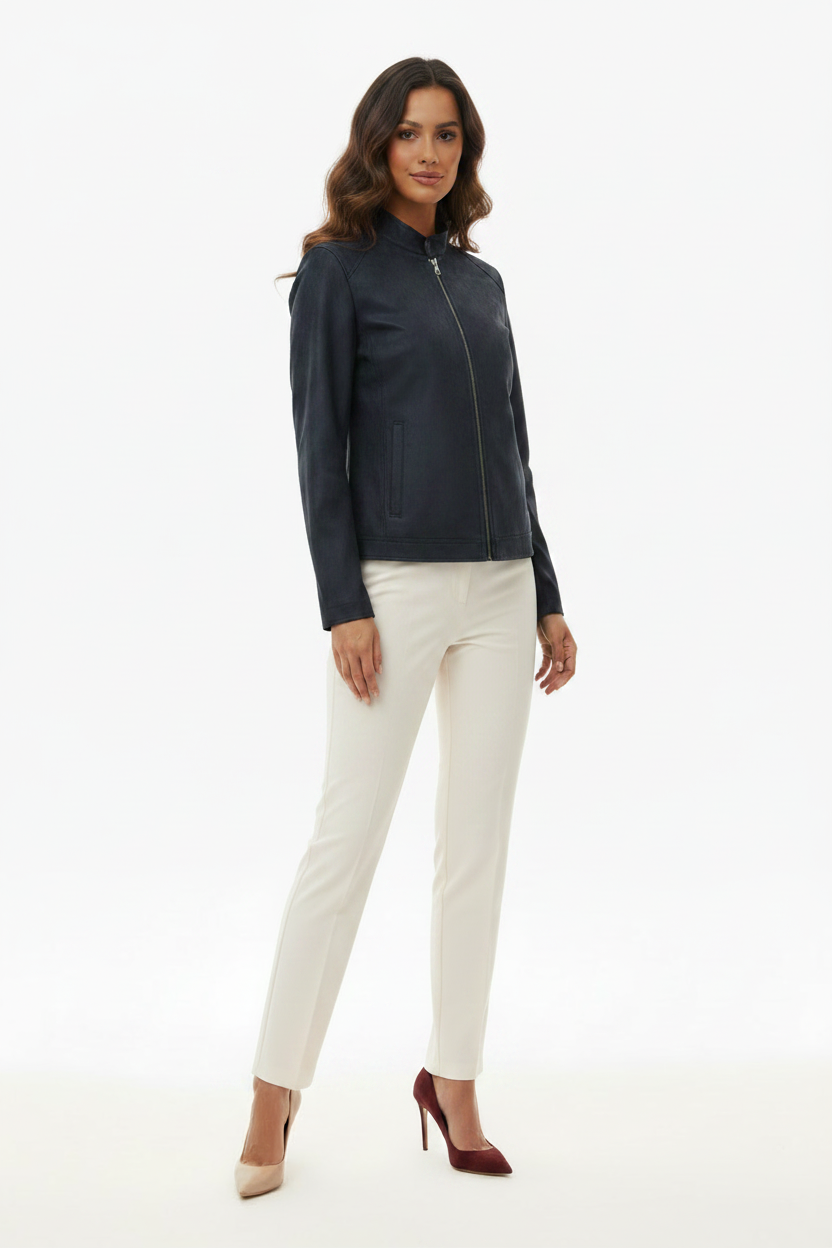 Veste zippée col montant effet suédine bleu marine Due & I - Taille M - Pièce unique