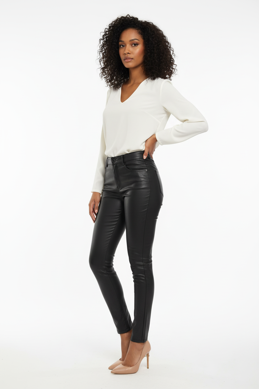Pantalon Similicuir Noir - Taille Haute - Forget Me Not - Taille M - Made in Italy - Pièce unique