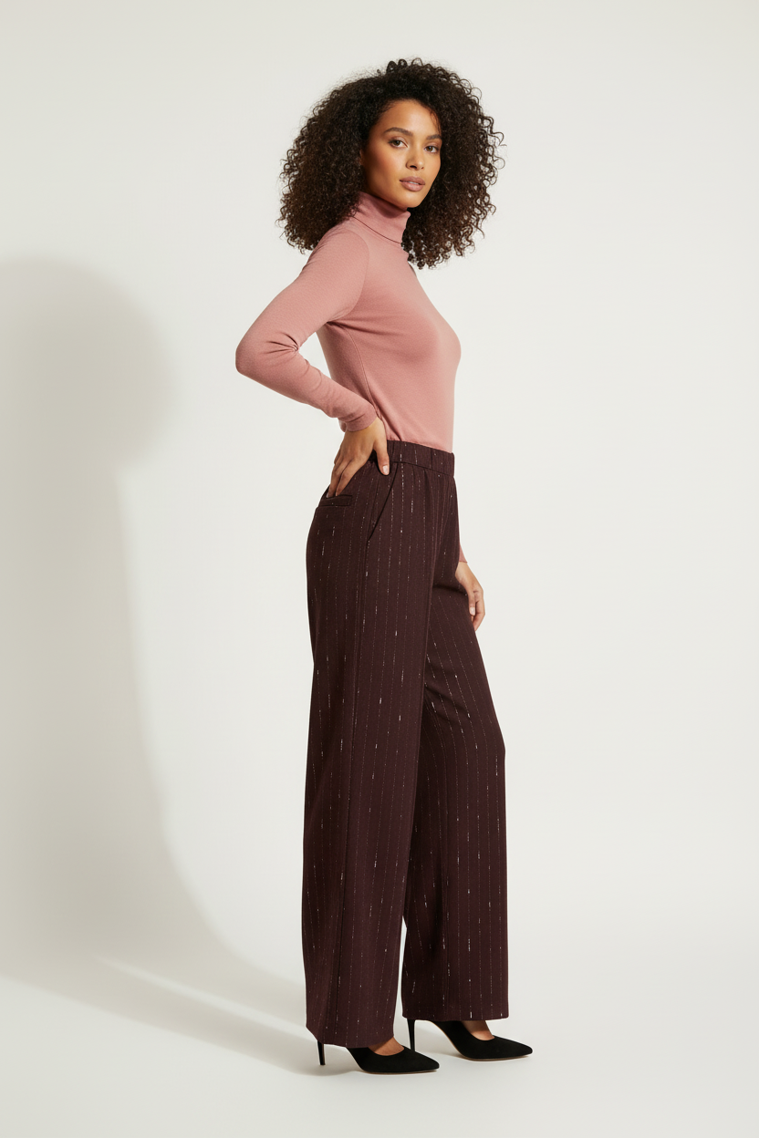 Pantalon Bordeaux Brun Paillettes - Les Impatientes - Taille M - Made in Italy- Pièce unique