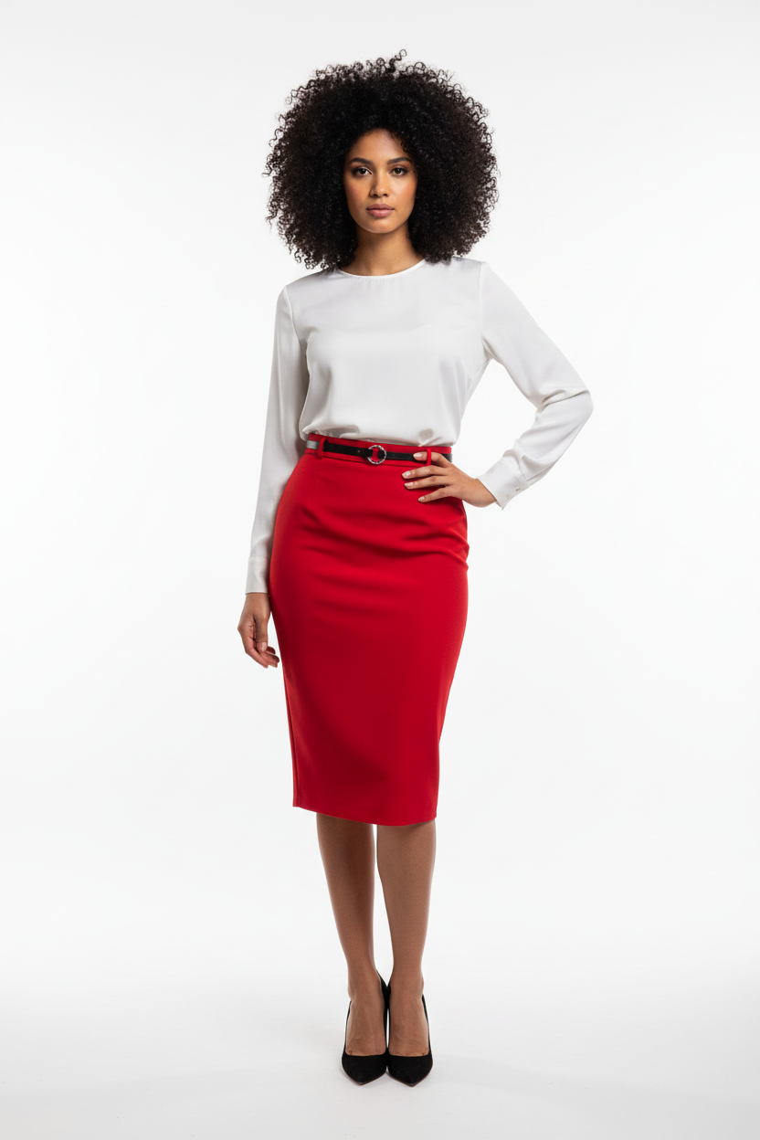 Jupe Crayon Rouge Midi - Lamiar - Taille S - Made in Italy - Pièce unique