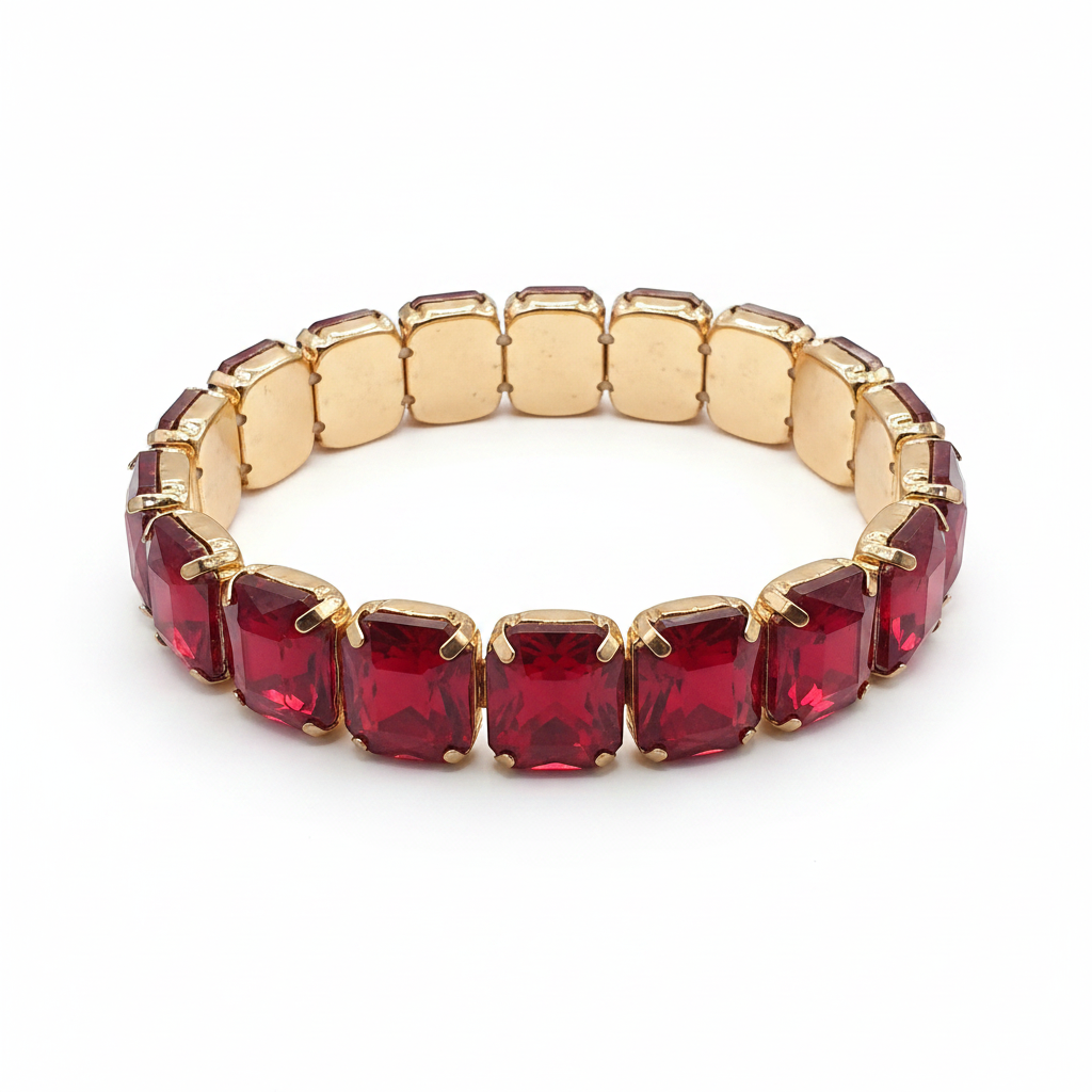 Bracelet élastique pierres rouges dorées