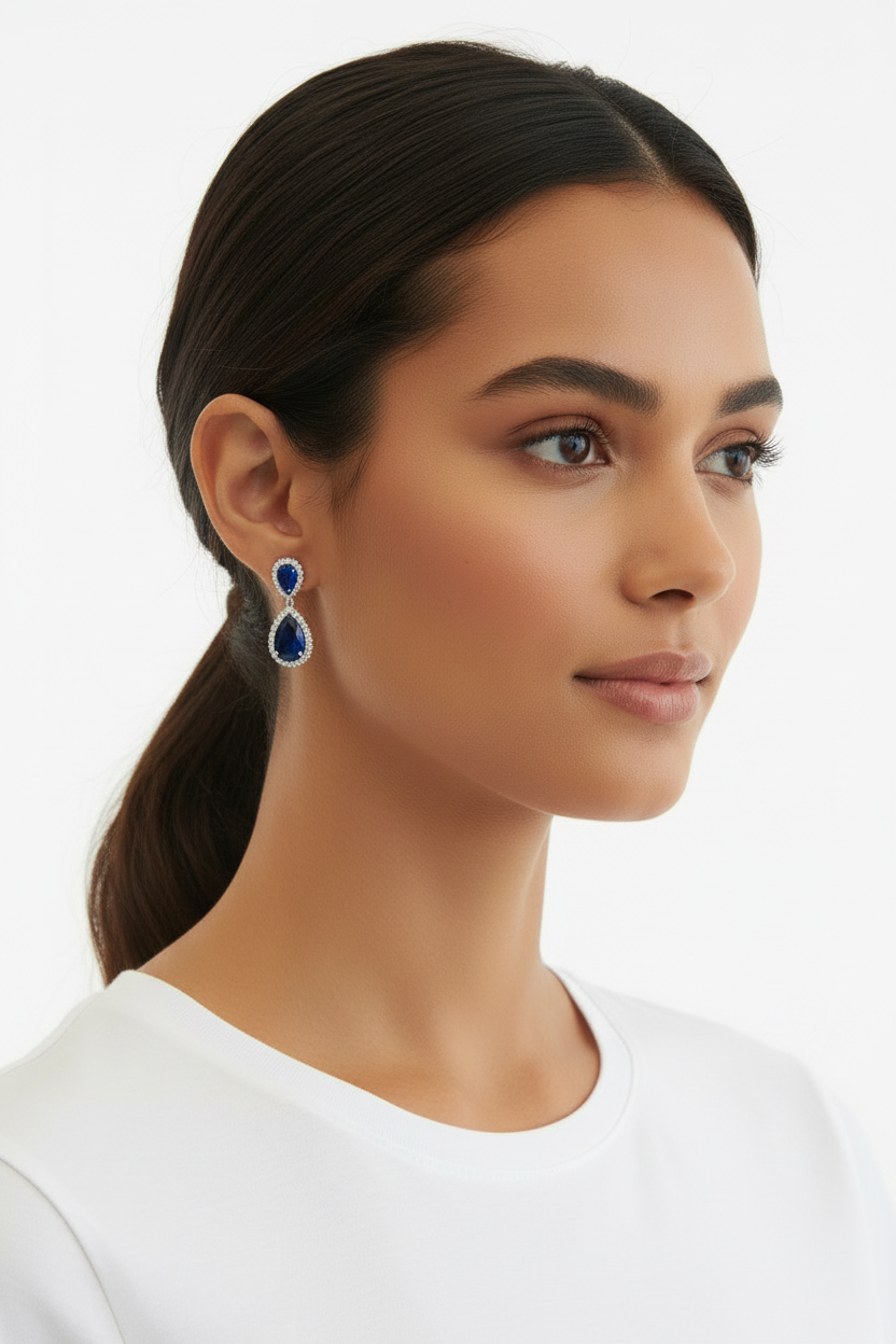 Boucles d'oreilles pendantes cristal bleu marine