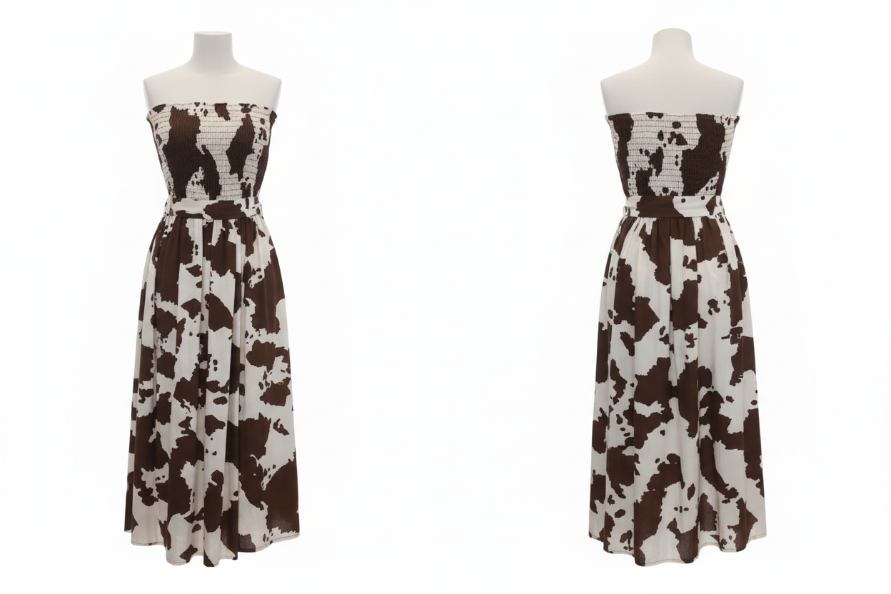 Robe Bustier Print Vache - LA STELLA - Smocké & Ceinture - Taille 36-38 - Made in Italy - Pièce unique