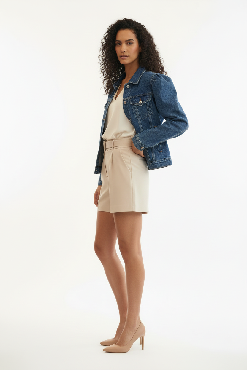 Veste en jean manches bouffantes - Taille M - Made in Italy- Pièce unique