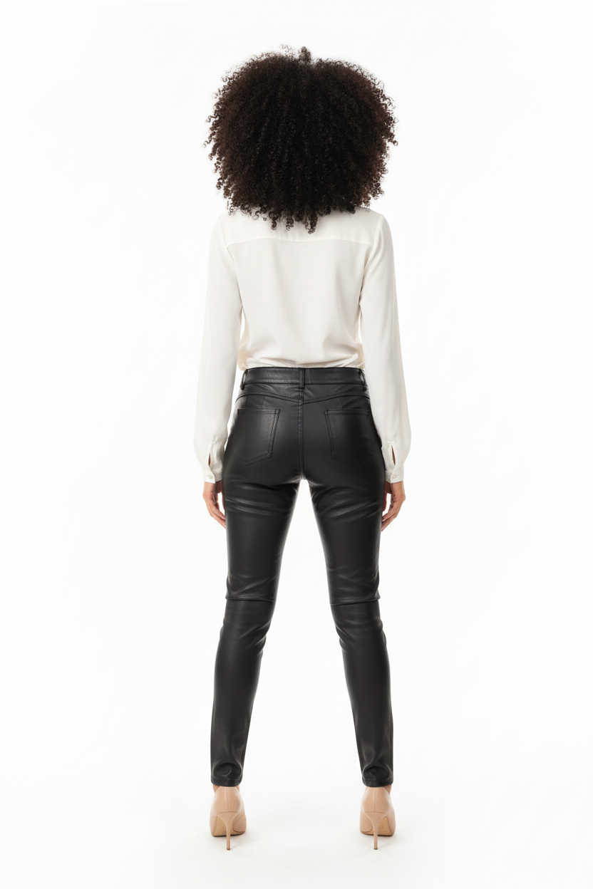 Pantalon Similicuir Noir - Taille Haute - Forget Me Not - Taille M - Made in Italy - Pièce unique