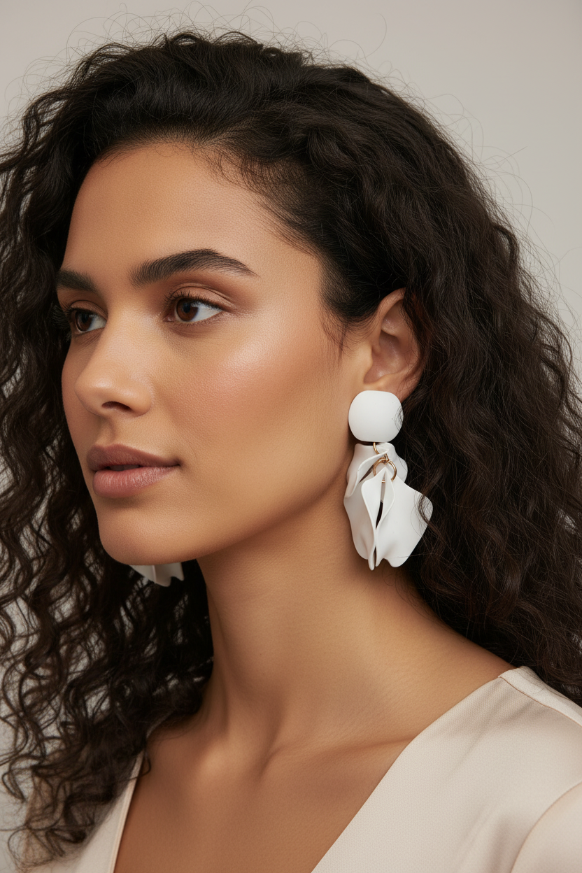 Boucles d'oreilles pendantes pétales blancs