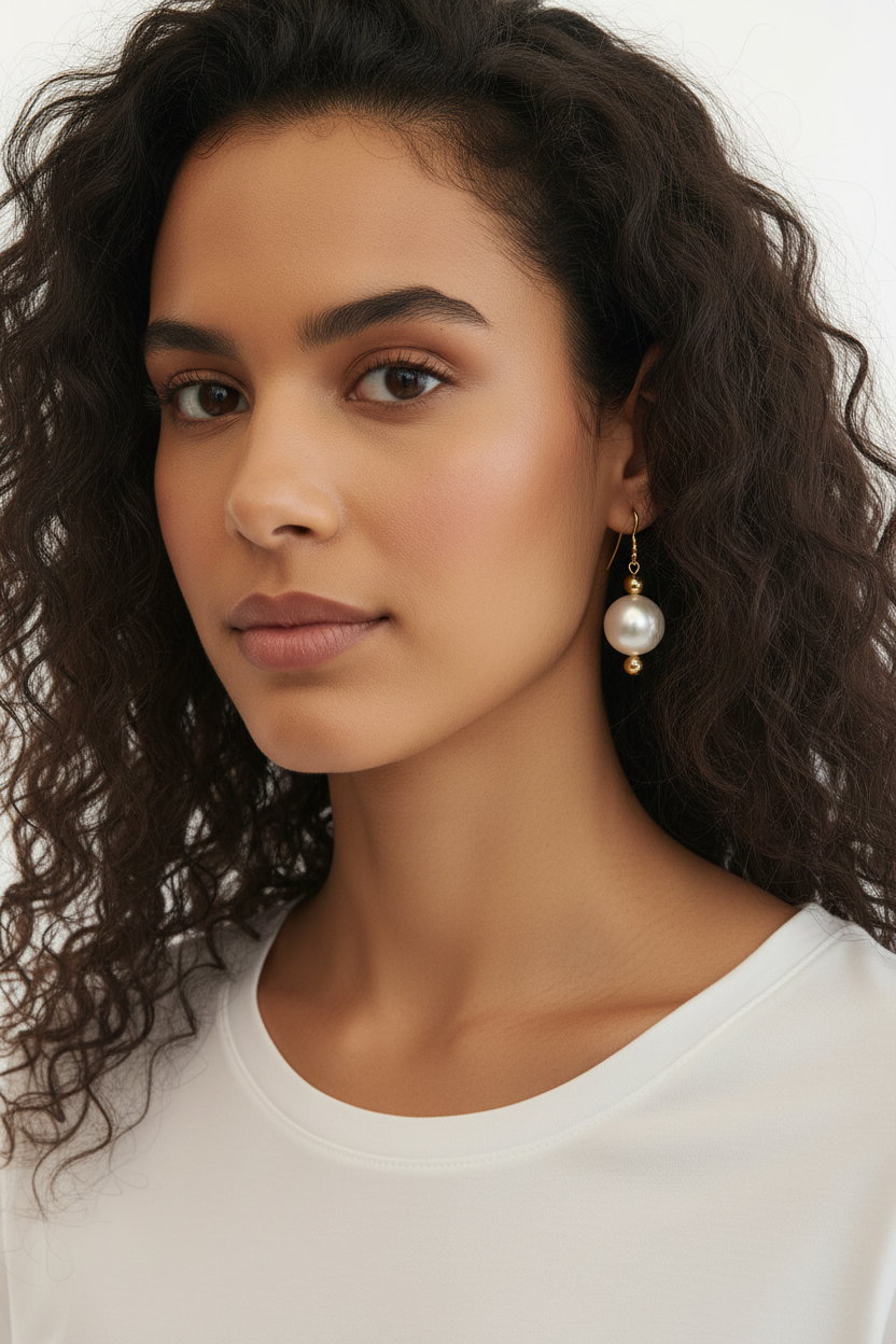 Boucles d'oreilles pendantes perles nacrées & Doré