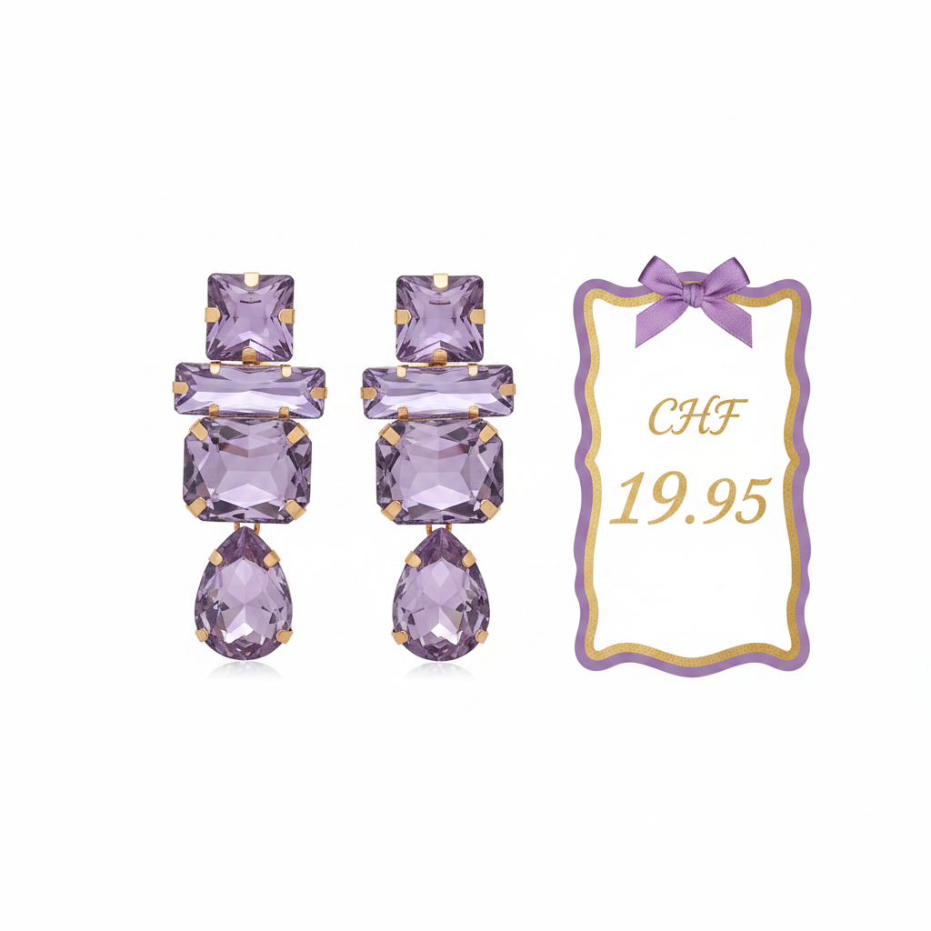 Boucles d'oreilles pendantes cristaux améthyste & Doré