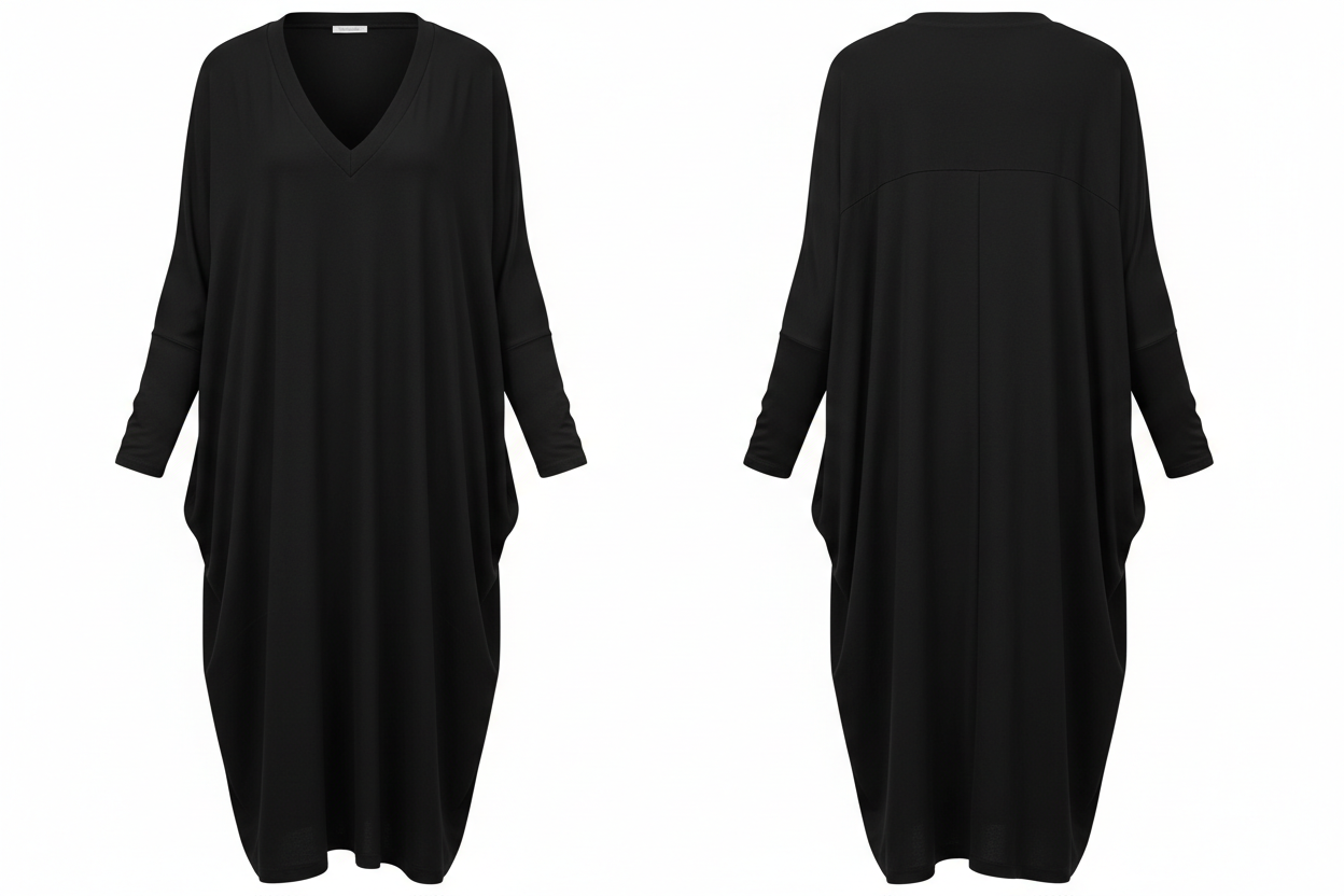 Tunique noire manches longues col V Floria – Taille 50/52 - Made in Italy - Pièce unique