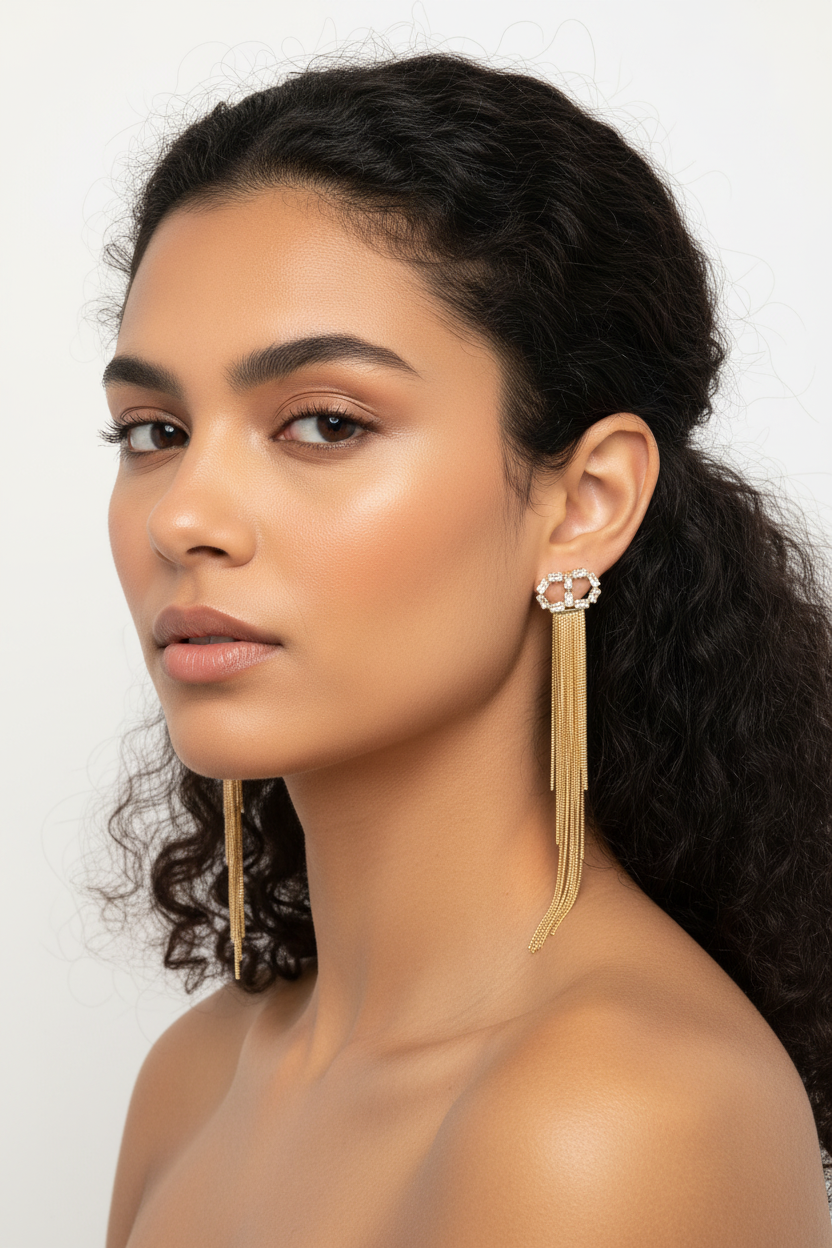 Boucles d'oreilles pendantes dorées à franges