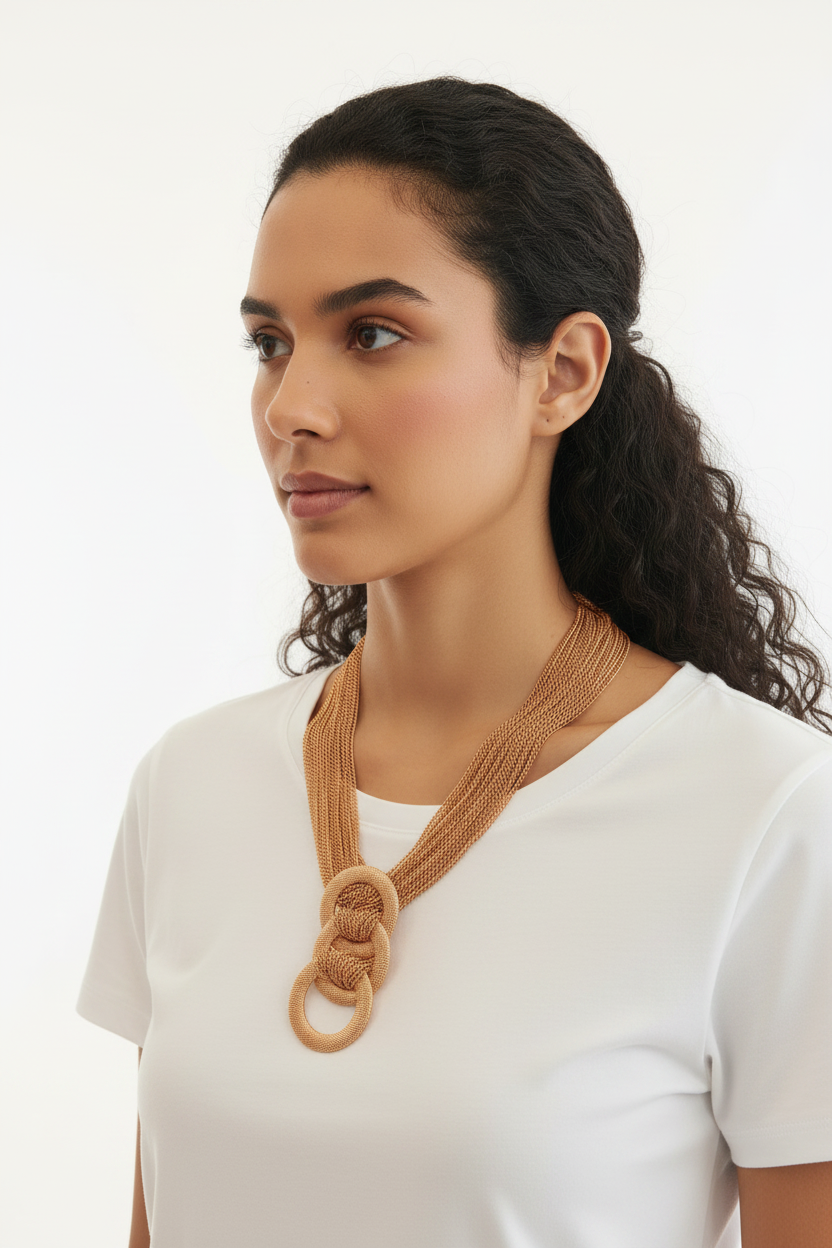Collier multi-chaînes anneaux entrelacés rose gold