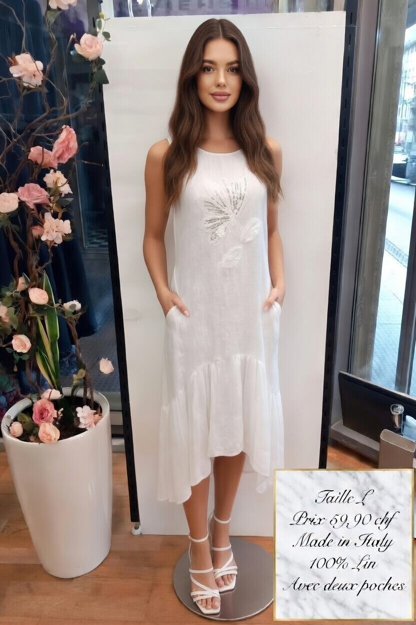 59,90 chf - ✨ Robe Puro Lino L – Lin italien brodé papillon à petit prix ! ✨
