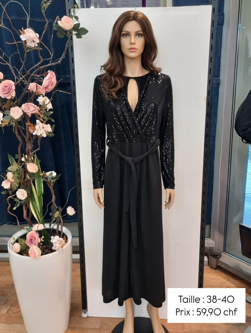 59,90 chf - Taille 38-40-✨ ✨ Robe longue scintillante noire sequins ✨ Parfaite pour soirées & fêtes
