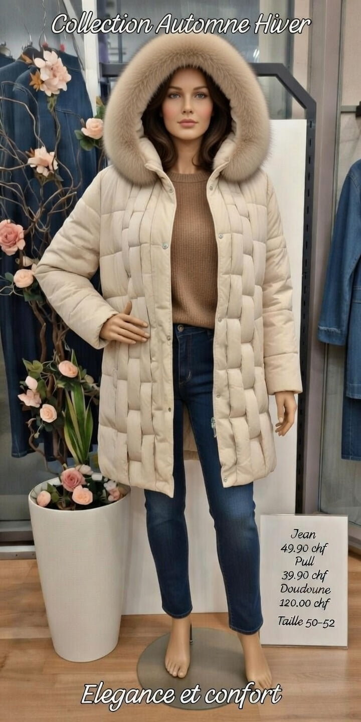 209,80 chf - Prix de l'ensemble mais chaque pièce peut être vendu séparément - Taille 50-52 - Ensemble grande taille - Doudoune, pull et jean !