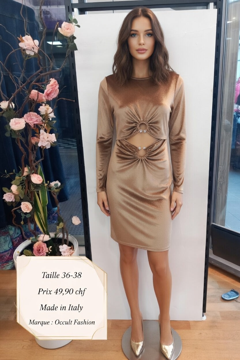 49,90 chf - Taille 36-38-✨ Robe cocktail Occult Fashion scintillante en velours doré ✨