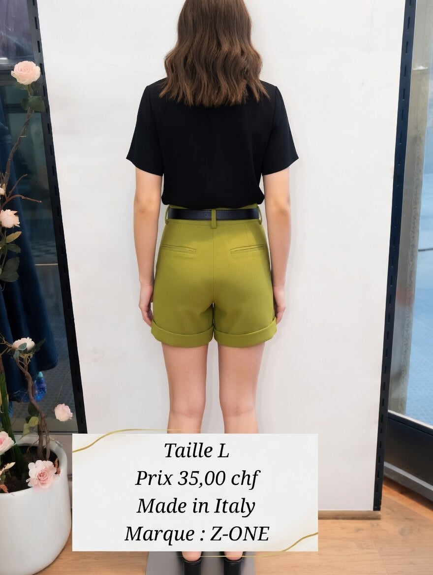35,00 chf - Short vert olive Z-ONE avec ceinture, taille L – Made in Italy ! ✨