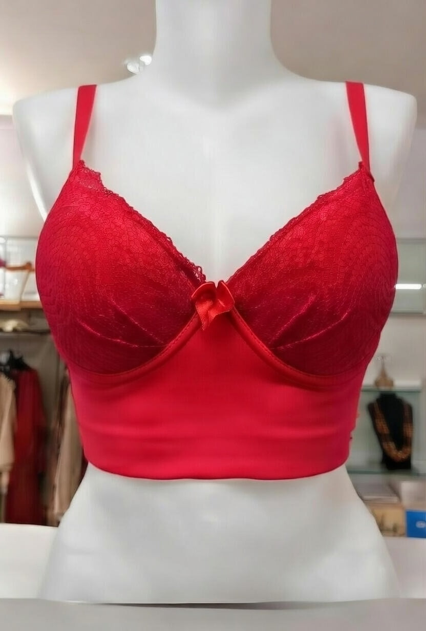 39,90 chf - Soutien-gorge en dentelle rouge passion – Nœud coquin ! Soutien-gorge push-up - Dispo en taille S, M, L, XL et XXL