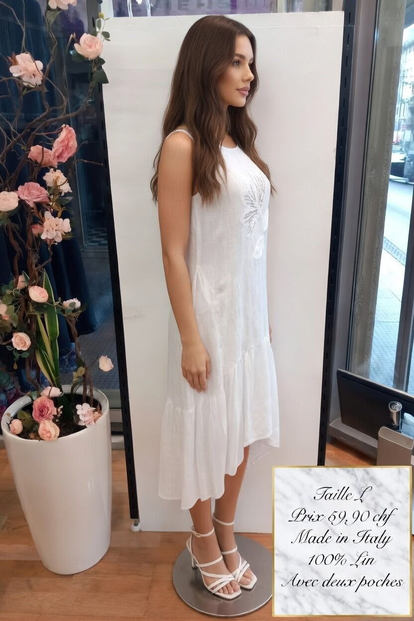 59,90 chf - ✨ Robe Puro Lino L – Lin italien brodé papillon à petit prix ! ✨