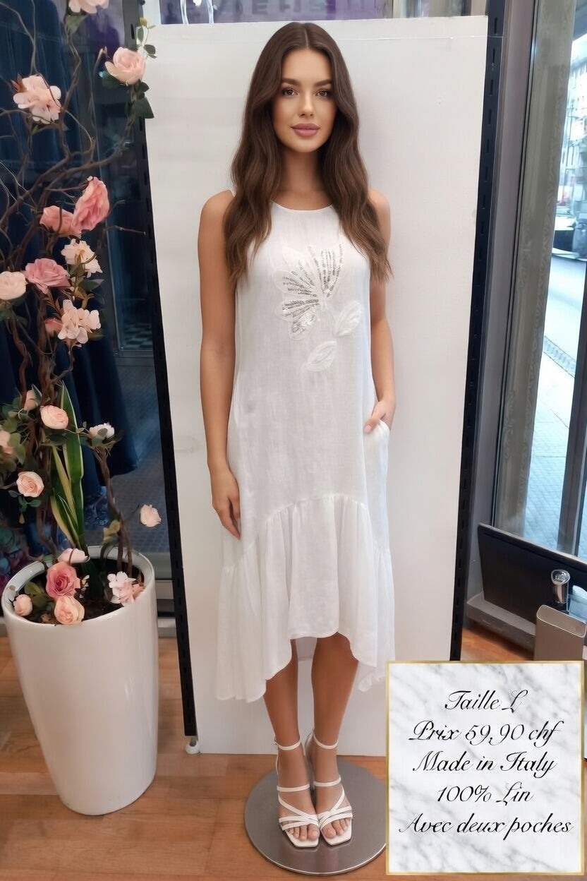 59,90 chf - ✨ Robe Puro Lino L – Lin italien brodé papillon à petit prix ! ✨