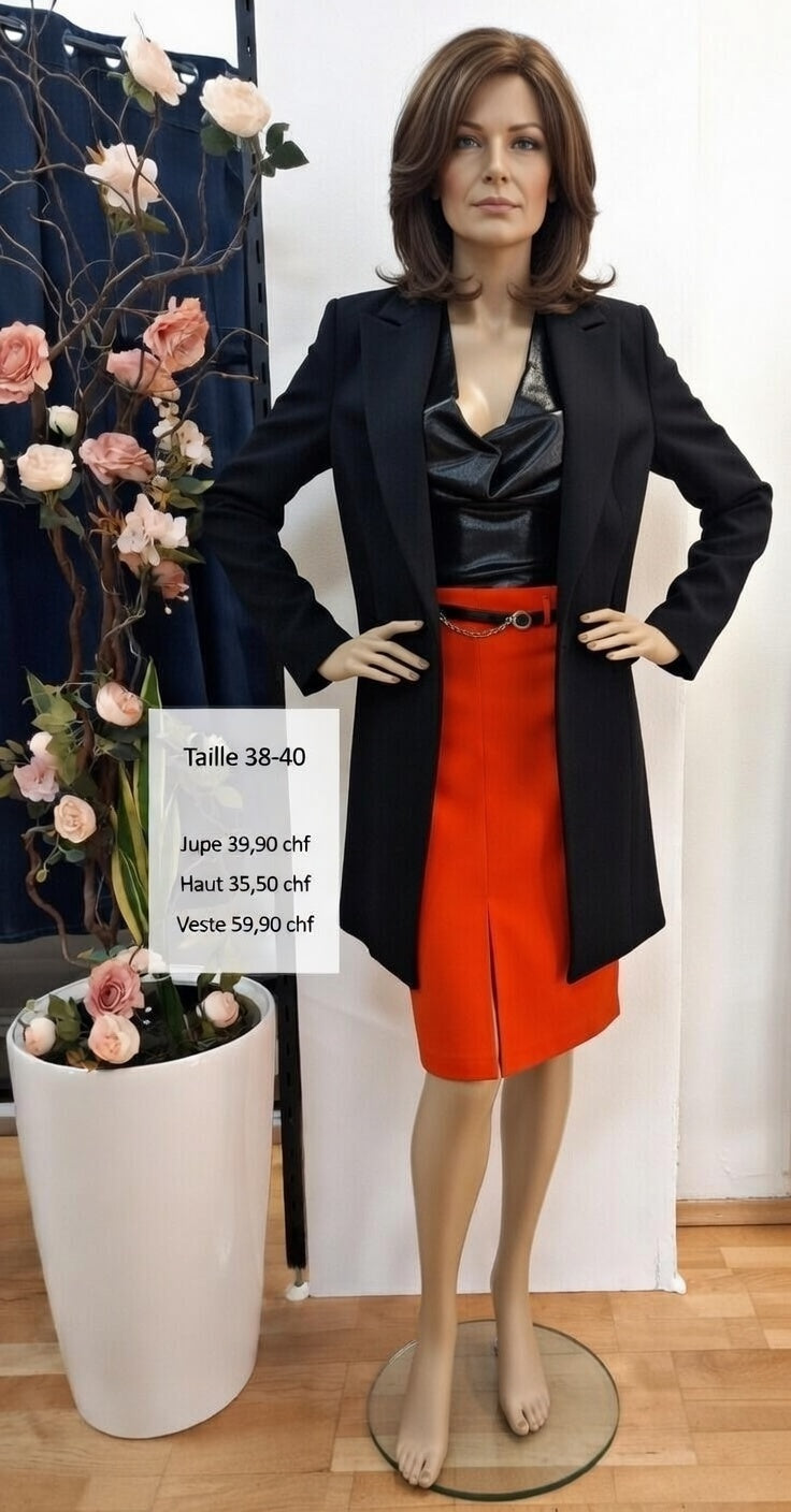 135,30 chf - Prix de l'ensemble mais chaque pièce peut être vendu séparément - Taille 38-40 - Sophistication Orange & Noir  !