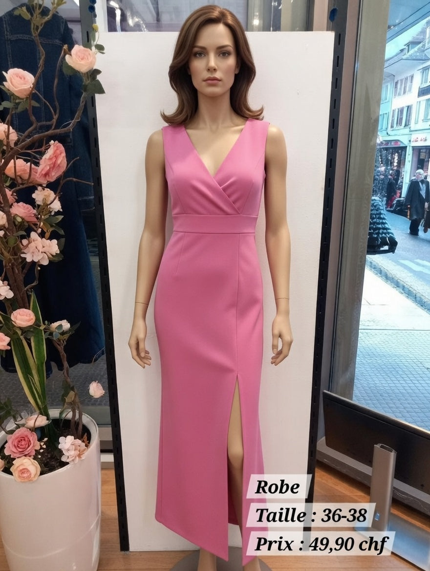 49,90 chf - Taille 36-38 - Robe Rose Glamour avec Fente Latérale – Élégante et Abordable