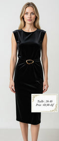 69,90 chf - Taille 38-40- Robe Noire Velours Élégante avec Ceinture Design !