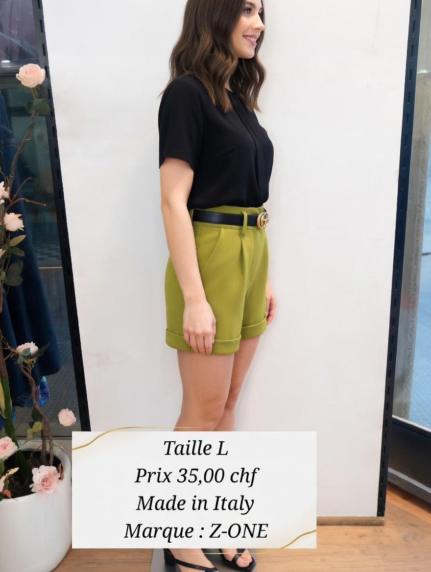 35,00 chf - Short vert olive Z-ONE avec ceinture, taille L – Made in Italy ! ✨
