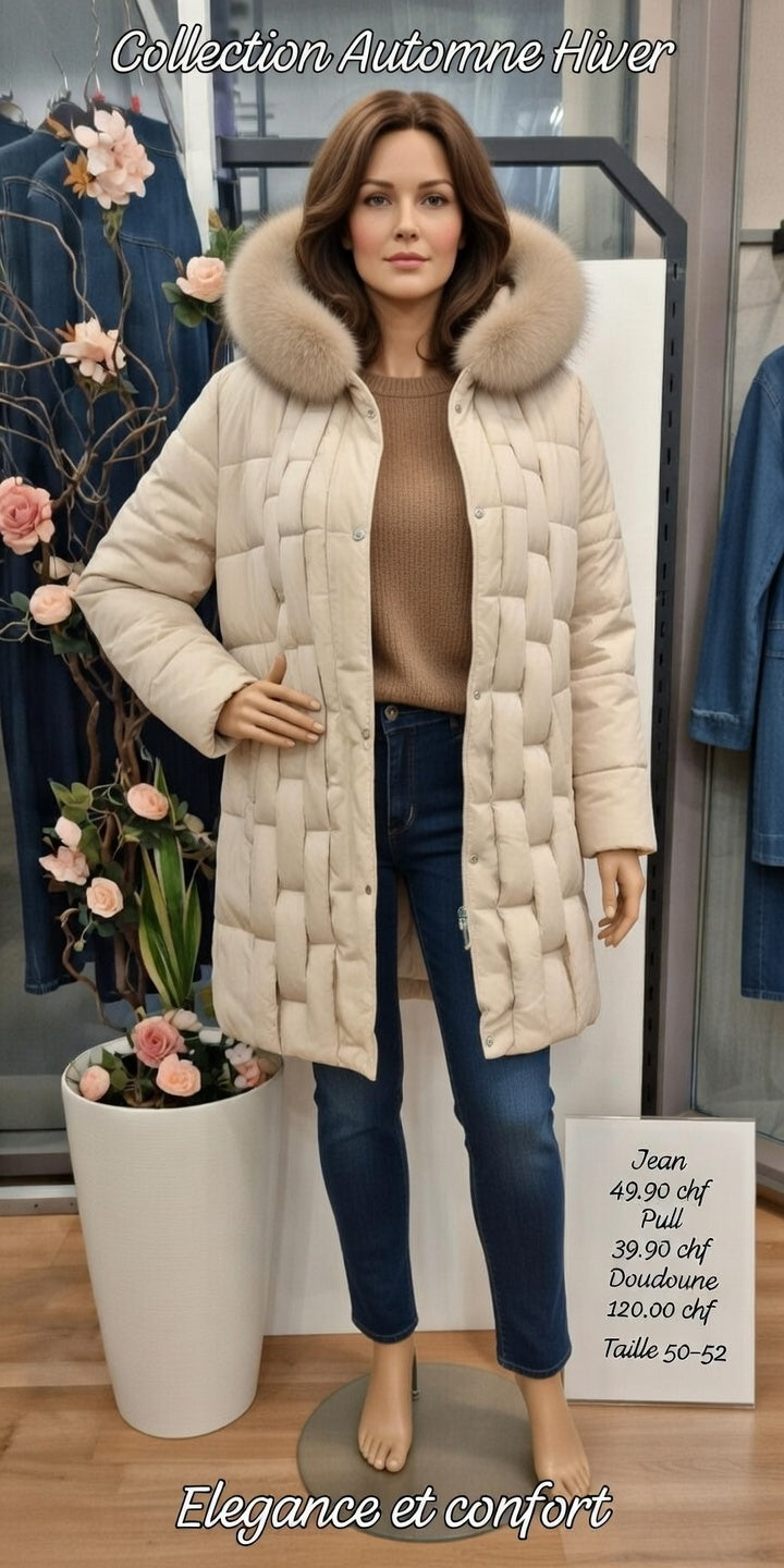 209,80 chf - Prix de l'ensemble mais chaque pièce peut être vendu séparément - Taille 50-52 - Ensemble grande taille - Doudoune, pull et jean !