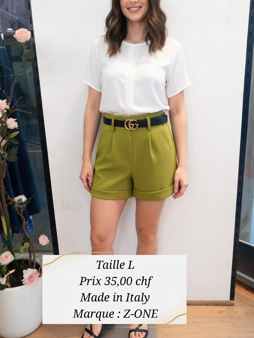35,00 chf - Short vert olive Z-ONE avec ceinture, taille L – Made in Italy ! ✨