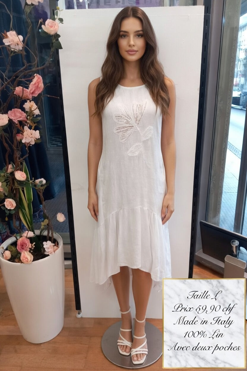 59,90 chf - ✨ Robe Puro Lino L – Lin italien brodé papillon à petit prix ! ✨