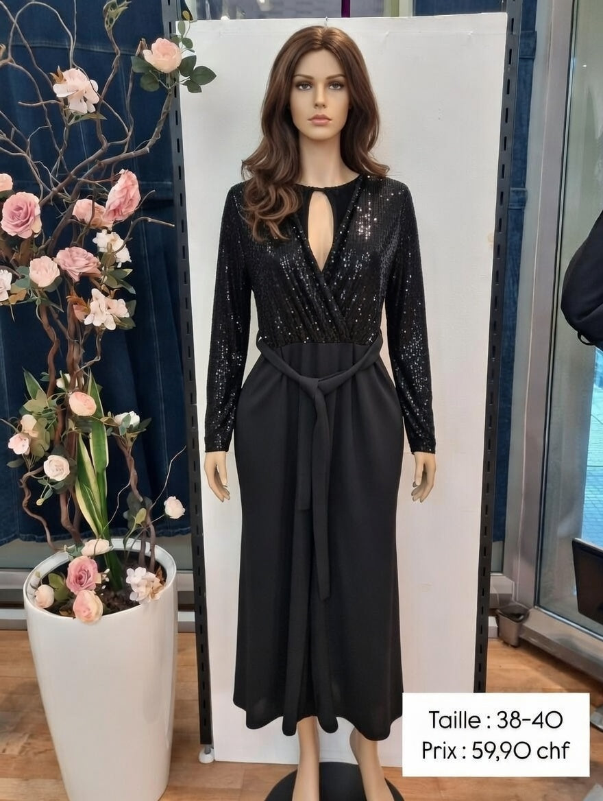 59,90 chf - Taille 38-40-✨ ✨ Robe longue scintillante noire sequins ✨ Parfaite pour soirées & fêtes