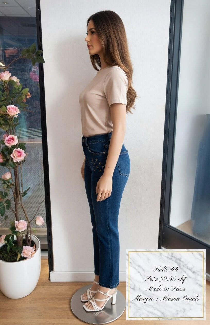 59 90 chf - Taille 44 - ✨ Jeans Maison Onado T44 – Broderie étoiles Parisienne à petit prix ! ✨