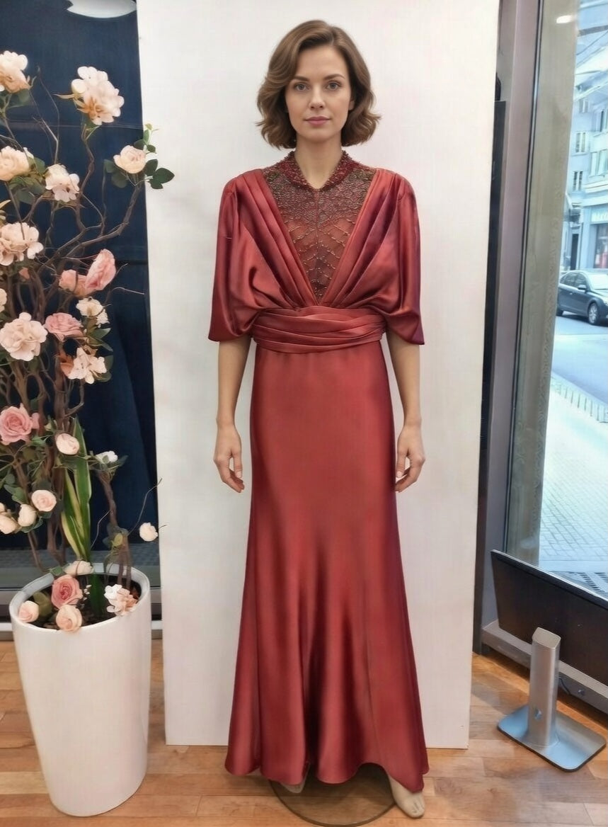 ✨ 130,00 chf - Taille 40 - Robe de fête élégante en satin rouge bordeaux Importée de Turquie ✨
