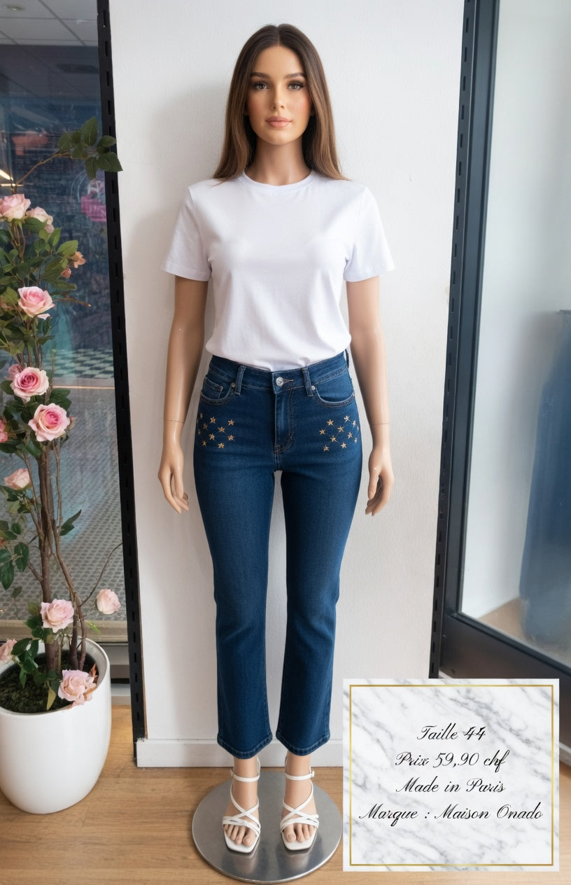 59 90 chf - Taille 44 - ✨ Jeans Maison Onado T44 – Broderie étoiles Parisienne à petit prix ! ✨
