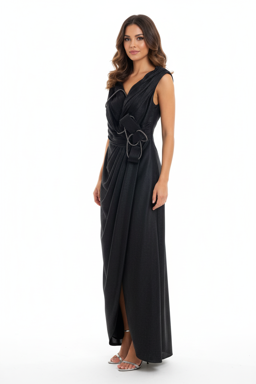 Robe Longue Noire Drapée - MELIKE Istanbul - Taille 40 - Made in Turkey - Pièce unique