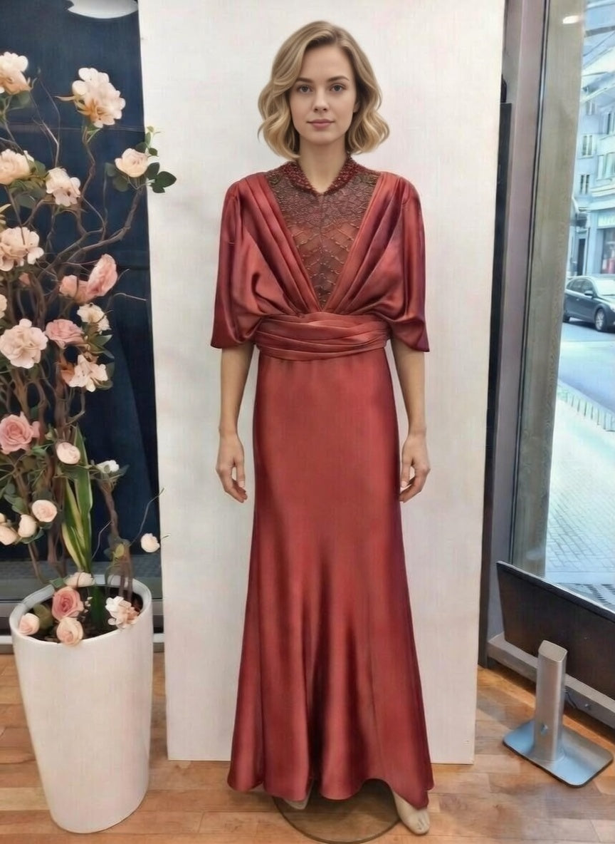 ✨ 130,00 chf - Taille 40 - Robe de fête élégante en satin rouge bordeaux Importée de Turquie ✨