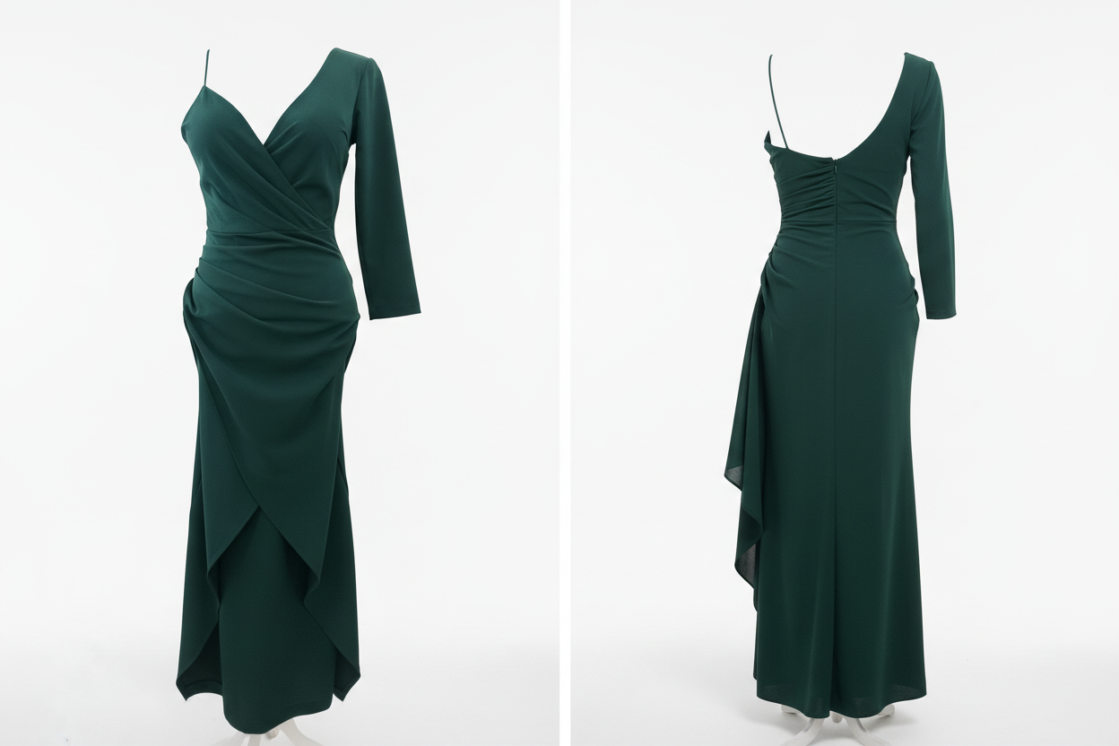 Robe Émeraude Une Épaule - CHANGE OFF - Taille 36-38 - Made in Italy - Pièce unique
